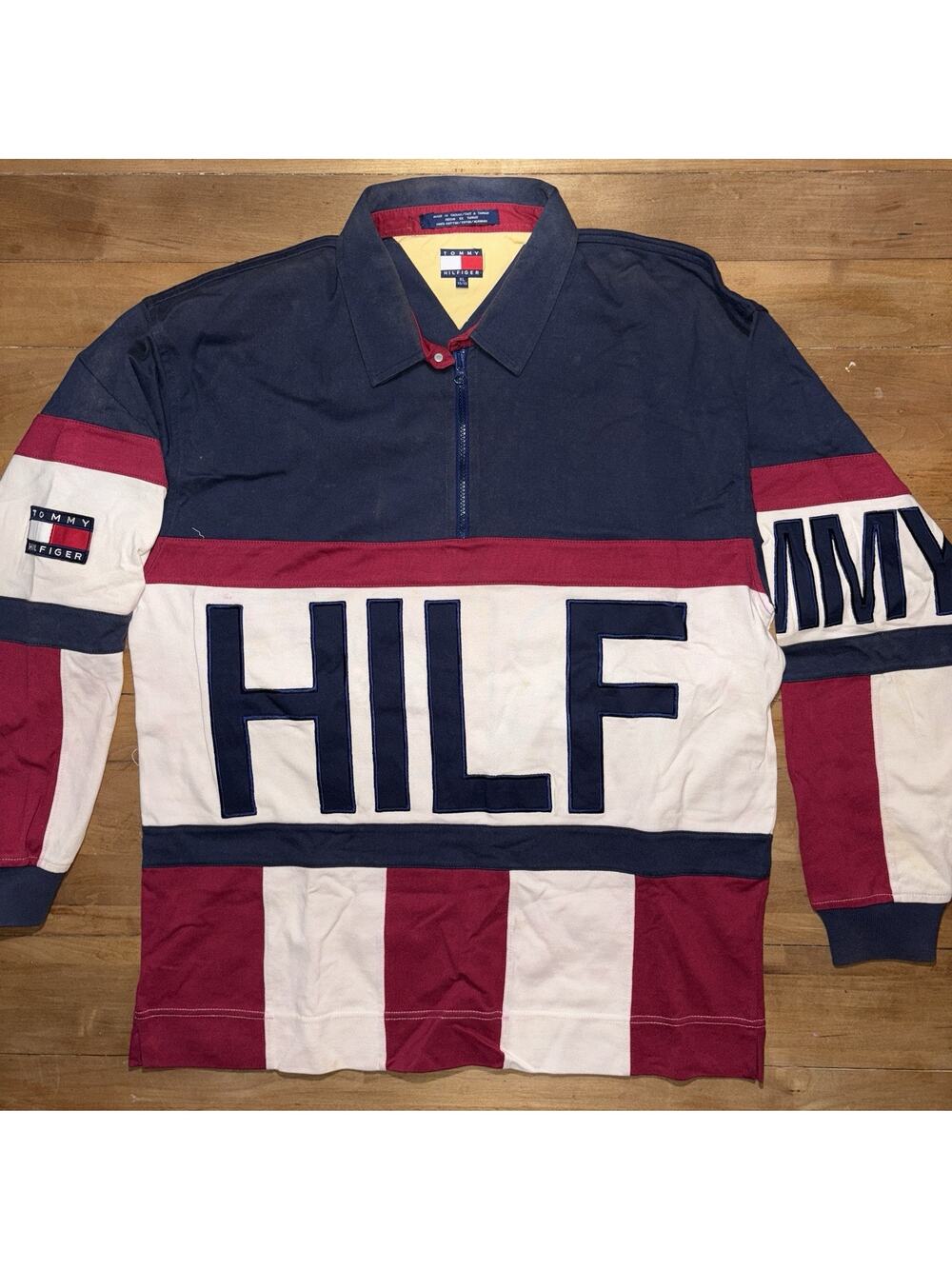 VINTAGE TOMMY HILFIGER COLORBLOCK RUGBY Sz XL Taiwan 1990s Snoop Dogg Spell Out